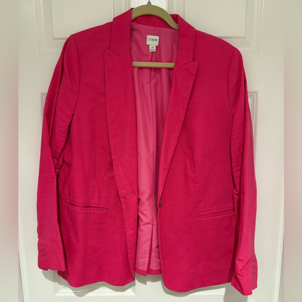 J. Crew Factory Linen-blend Holland Pink Blazer Size 18 like new